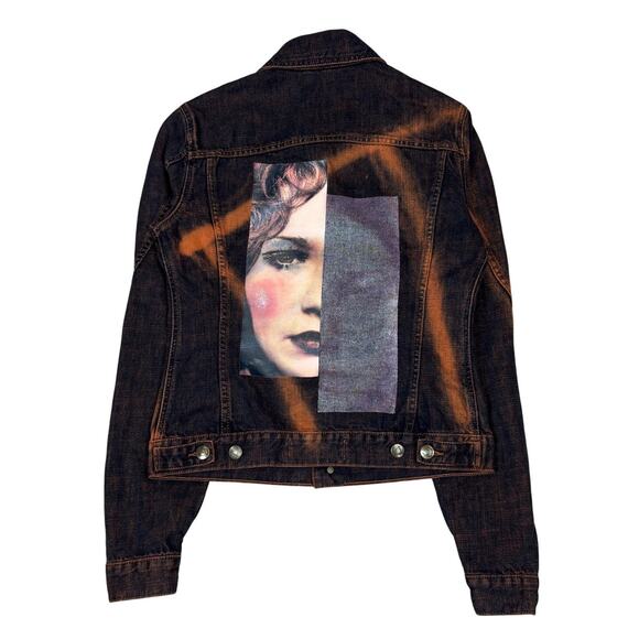 Just Cavalli Printed Face Graffiti Denim Jacket Women's XS Y2K Streetwear - Picture 1 of 14